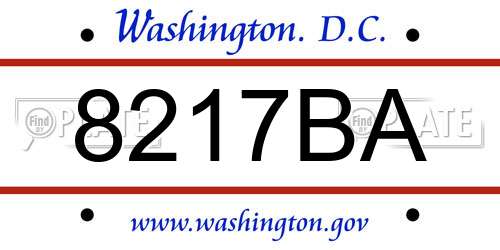 8217BA District Of Columbia License Plate