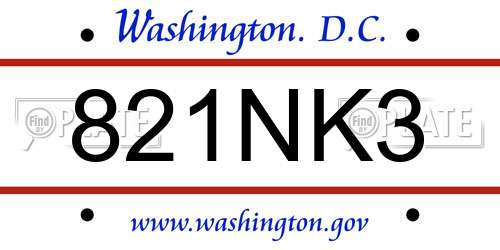 821NK3 District Of Columbia License Plate