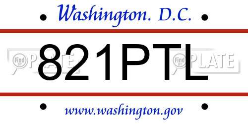 821PTL District Of Columbia License Plate