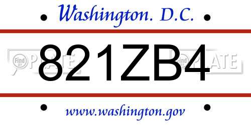 821ZB4 District Of Columbia License Plate