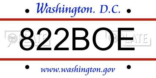 822BOE District Of Columbia License Plate