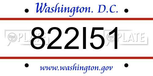 822I51 District Of Columbia License Plate