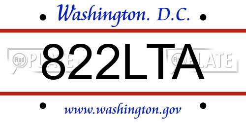 822LTA District Of Columbia License Plate