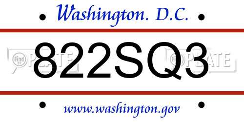 822SQ3 District Of Columbia License Plate
