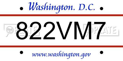 822VM7 District Of Columbia License Plate