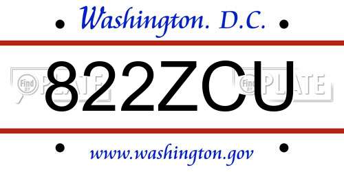 822ZCU District Of Columbia License Plate