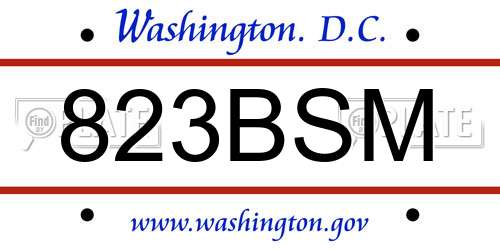 823BSM District Of Columbia License Plate