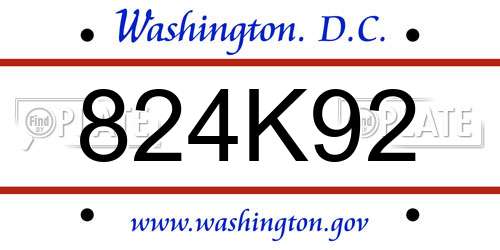 824K92 District Of Columbia License Plate