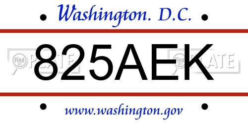 825AEK District Of Columbia License Plate