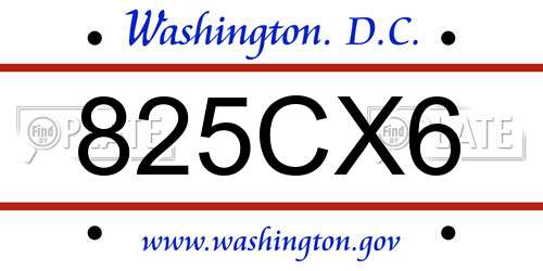 825CX6 District Of Columbia License Plate