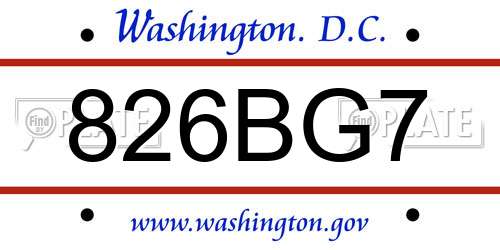 826BG7 District Of Columbia License Plate