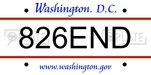 826END District Of Columbia License Plate