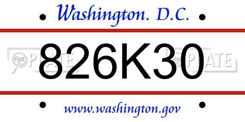 826K30 District Of Columbia License Plate
