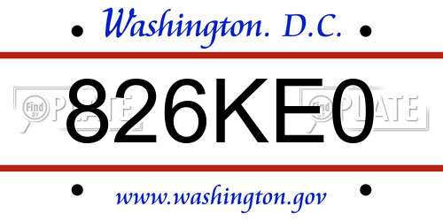 826KE0 District Of Columbia License Plate