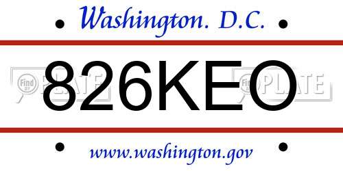 826KEO District Of Columbia License Plate