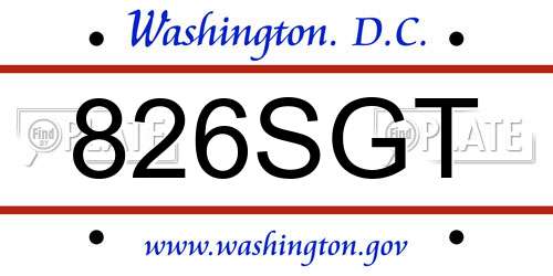 826SGT District Of Columbia License Plate