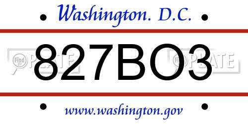 827BO3 District Of Columbia License Plate
