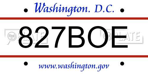 827BOE District Of Columbia License Plate