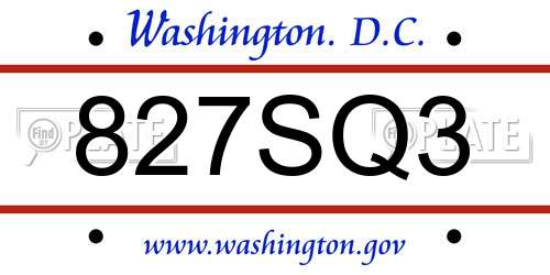827SQ3 District Of Columbia License Plate