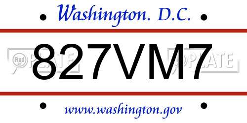 827VM7 District Of Columbia License Plate