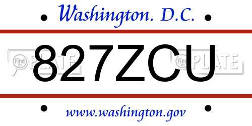827ZCU District Of Columbia License Plate