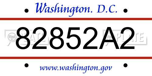 82852A2 District Of Columbia License Plate