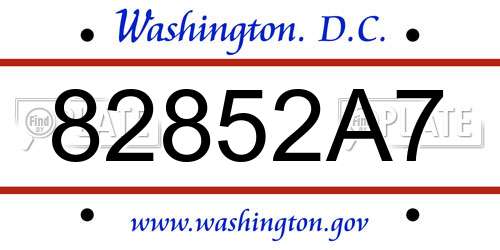 82852A7 District Of Columbia License Plate