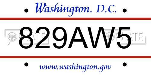 829AW5 District Of Columbia License Plate