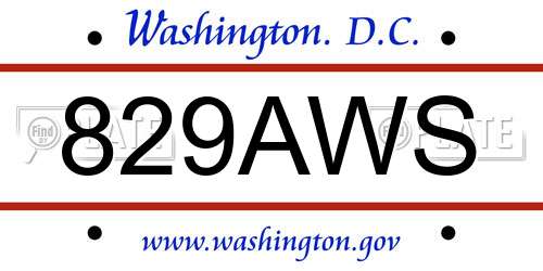 829AWS District Of Columbia License Plate