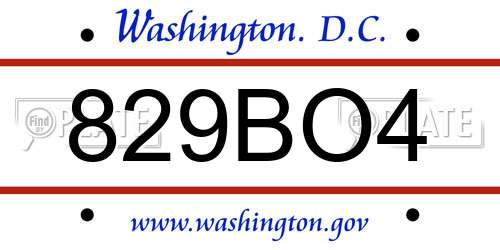 829BO4 District Of Columbia License Plate