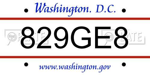 829GE8 District Of Columbia License Plate