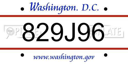 829J96 District Of Columbia License Plate