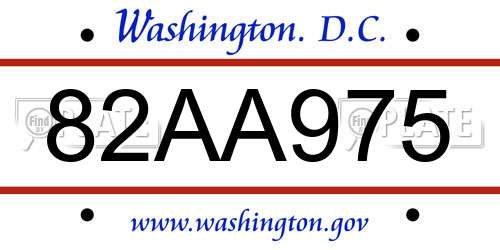 82AA975 District Of Columbia License Plate