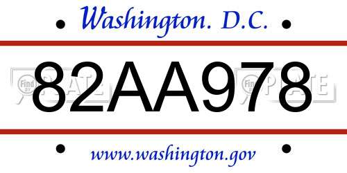 82AA978 District Of Columbia License Plate