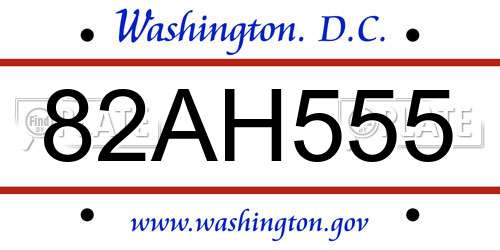 82AH555 District Of Columbia License Plate