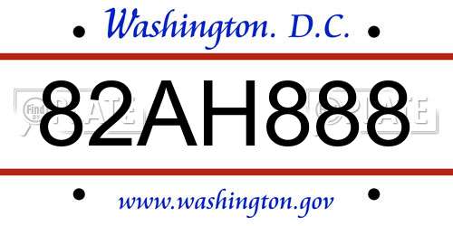 82AH888 District Of Columbia License Plate