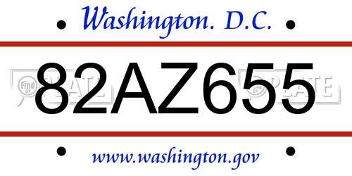 82AZ655 District Of Columbia License Plate
