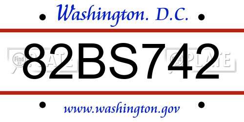 82BS742 District Of Columbia License Plate