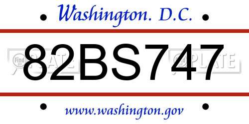 82BS747 District Of Columbia License Plate