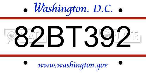 82BT392 District Of Columbia License Plate