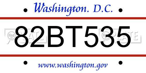 82BT535 District Of Columbia License Plate