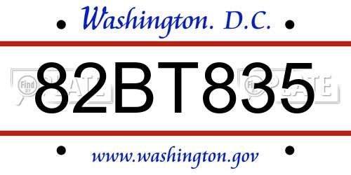 82BT835 District Of Columbia License Plate