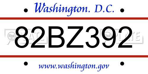82BZ392 District Of Columbia License Plate