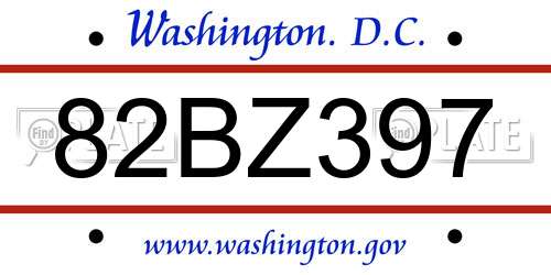 82BZ397 District Of Columbia License Plate