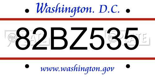 82BZ535 District Of Columbia License Plate