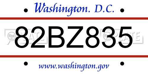 82BZ835 District Of Columbia License Plate