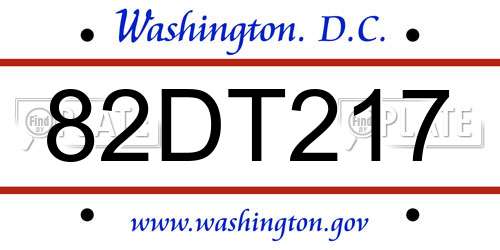 82DT217 District Of Columbia License Plate