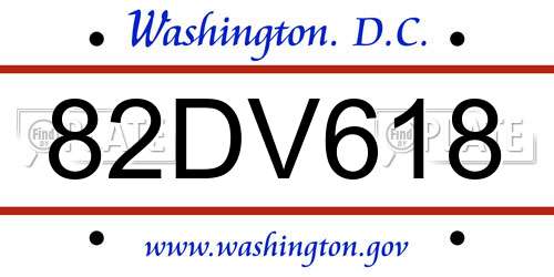 82DV618 District Of Columbia License Plate