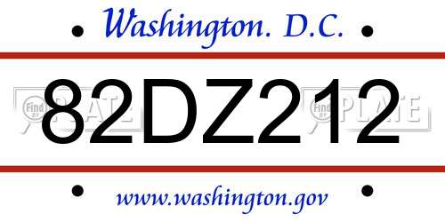 82DZ212 District Of Columbia License Plate