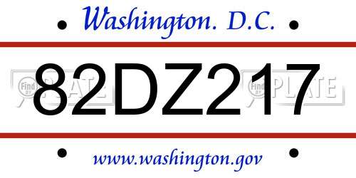 82DZ217 District Of Columbia License Plate